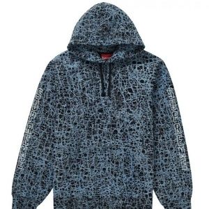 New Supreme Marble Hooded Blue Sweatshirt Large L